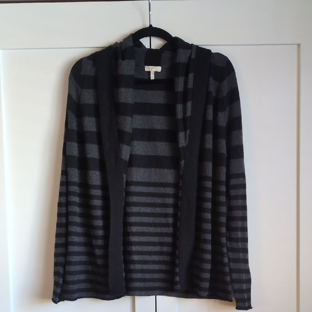 Joie Wool Cashmere Blend Striped Cardigan Sweater Black Gray Size S